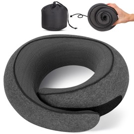 NOCRLG Travel Pillow, Travel Neck Pillow for Airplanes Car, 100% Pure Memory Foam Travel Pillow, Sleeping Essentials for Long Flight 360° Head Support Degree Comfort and Breathability (Dark Grey)