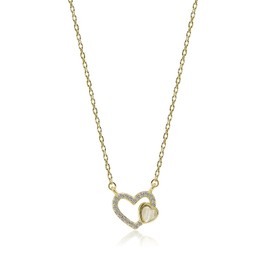 Meissa Double Heart Pendent Necklace for Women 925 Sterling Silver Love Heart Necklace Mother's Day Gift 16-17 Inches Adjustable Chain (Gold)