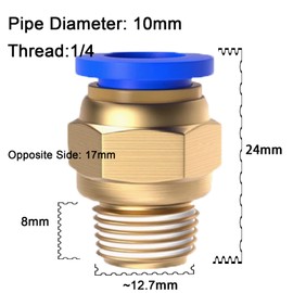 Push-in Fitting 1/4inch 1/8inch 3/8inch 4mm 6mm 8mm 10mm Pneumatic Fittings Male Thread Hose Fitting Quick Release Air Fitting Connectors for Industry Automatic 10Pcs (10mm 1/4")
