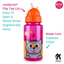 TUM TUM Flip Top Kids Water Bottle With Straw, Tritan Toddler Water Bottle, 400ml, BPA Free (Scruff the Dog)