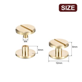 sourcing map 20Pack Brass Chicago Screws, 4x12mm Flat Head Screw Back Binding Post Nail Stud Rivets Fastener for DIY Leather Craft Belt Strap