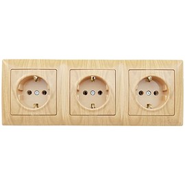 GUNSAN Visage 3-Way Socket Set with Frame Protective Contact Socket Flush-Mounted Oak Wood Look Horizontal Horizontal