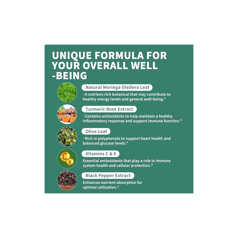 Gotas líquidas de moringa, suplementos de moringa pura con cúrcuma,