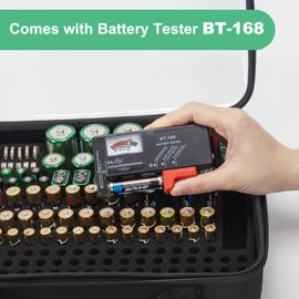 Battery Organizer Storage Case with Tester, Hardshell Portable Checker Carrying Case Holds Batteries AA AAA AAAA C D 9V, Battery Organizer Storage Box (Clear Hold 200+ Cell)
