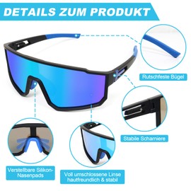 NAMIS Quick Glasses Polarised Cycling Glasses Men Women Sports Glasses UV400 Protection Sports Sunglasses HD Adjustable Road Bike Glasses Running Glasses for MTB Road Bike Ski Mountaineering Blue Rave