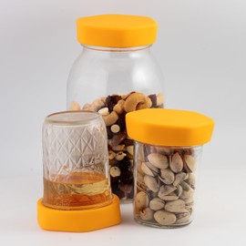 HOUSERRY DELUXE Easy-Grip Easy-Open 100% Silicone Mason Jar Lid - 3 pcs (REGULAR MOUTH, ORANGE)