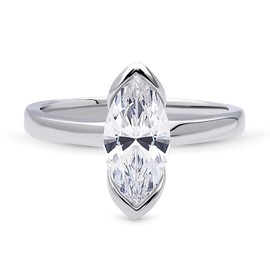 BERRICLE Sterling Silver Solitaire Wedding Engagement Rings 1.6 Carat Half Bezel Set Marquise Cut Cubic Zirconia CZ Ring for Women, Rhodium Plated, US 6, Sterling Silver Cubic Zirconia, Cubic Zirconia
