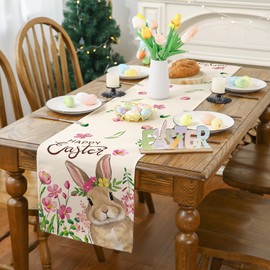 Siilues Easter Table Runner, Easter Bunny Decorations Colorful Easter Runner for Table Seasonal Spring Holiday Decor for Indoor Outdoor Dining Table Decorations (13'' x 48'')