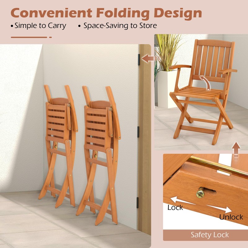 Tangkula Patio Wood Folding Chair Set of 2, Outdoor Eucalyptus