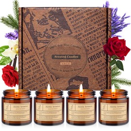 4 Pack Cedar Candles for Home Scented,Amber Jar Aromatherapy Candle Gifts for Women,Scented Candles Set for Mother's Day Christmas Valentine Thanksgiving Brithday Gifts,Soy Wax Candle Set
