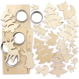Baker Ross FC297 Forest Animal Tea Light Holder Craft Set Made of Wood - Pack of 3, Wooden Tea Light Holder for Children for Crafts and Painting
