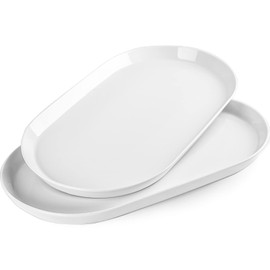 Taeochiy Taeochiy 16" Large Serving Platter - Oval Large Serving Tray, Ceramic Turkey Platters, White Platters for Serving Food, Appetizers, Entertaining, Party, Set of 2