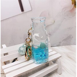 KUPOOL Milk Bottle Liquid Floating Keychain Ocean Creative Quicksand Liquid Floating Bottle Keyring Cute Cartoon Key Chain Key Ring Women Men Car Bag Pendant Acrylic Key Chain