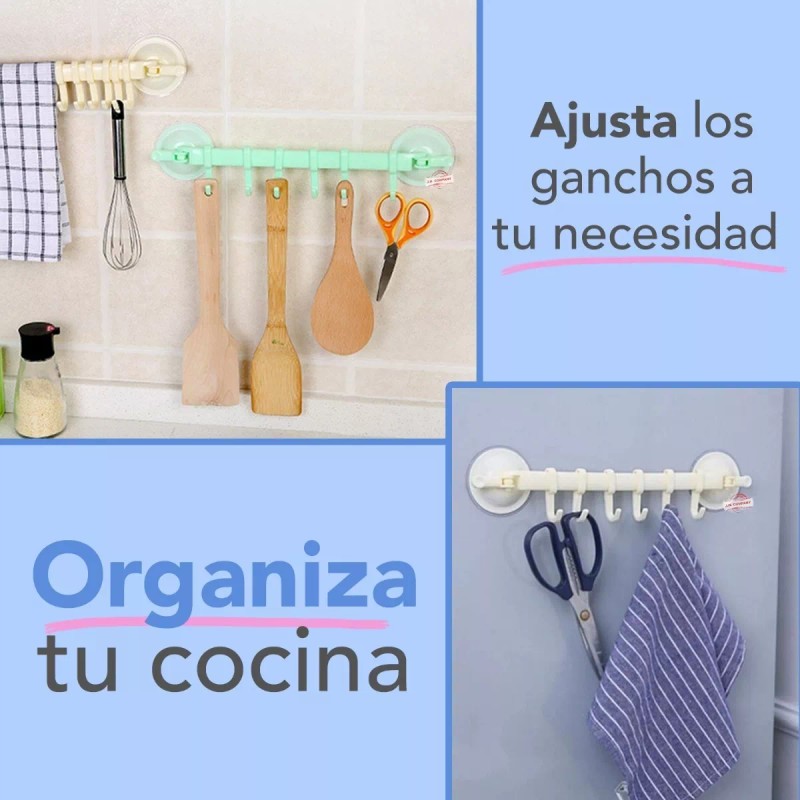 J.H. Company Perchero Adherible Multiusos Baño O Cocina 6 Ganchos