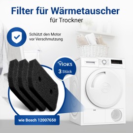 VIOKS Dryer Filter Foam Set 3 x Replacement for Bosch 12007650 Lint Sieve & Dryer Lint Strainer / Filter for Bosch Dryers Heat Pump Dryer - Dryer Condenser Dryer Bosch / Dryer Machine