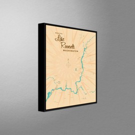 Lake Roosevelt Washington Vintage-Style Map Professionally Framed Giclee Archival Canvas Wall Art for Home & Office by Lakebound (9" x 12")