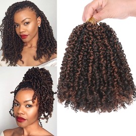 Unionbeauty Pre-twisted Yanky Twist Crochet Braids Hair 8 Inch 8 Packs Ombre Brown Spring Twists Hair Micro Passion Twists Crochet Hair Pre-looped Curly Synthetic Crochet Braids Hair Extensions 1BH30#