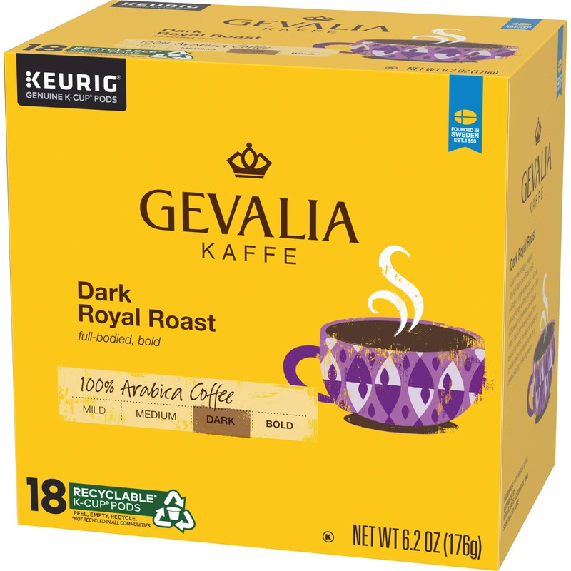 GEVALIA Dark Royal Roast Coffee, K-CUP Pods, 18 count (Pack