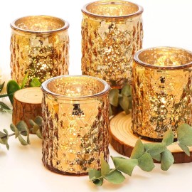 NITIME 12pcs Gold Votive Candle Holders for Table Centerpiece Mercury Glass Tea