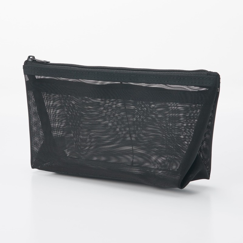 Muji NDE06A1S Nylon Mesh Pen Case with Gusset, Black, Approx.
