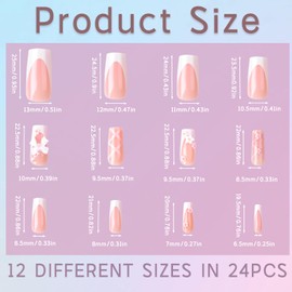 LLMSIX 24PCS Press on Nails, Medium Square Fake Nails White French Tip Press on Nails with 3D Bow Full Cover Acrylic Press on Nails Glue on Nails for Women