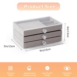 Milnnie Acrylic Jewelry Organizer with 3 Drawers – Clear Anti-Oxidation Storage Box with Velvet Lining, Large Capacity Desktop Display Case for Rings, Earrings & Accessories, 9" x 5" x 4"