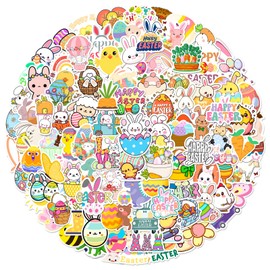 XZENTIRA, 103 PCS Easter Stickers, Vinyl Waterproof Sticker Cute Easter Egg Stickers, Easter Egg Stickers Decorating for Cards Water Bottles Skateboard Computer Envelopes Gifts Tags Crafts Windows