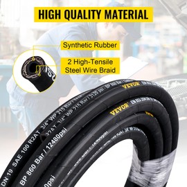 Bulk Coiled Rubber Hydraulic Hose - 3/4" x 50 ft, 3120 PSI, 2-Wire Braid, -20C to 140C