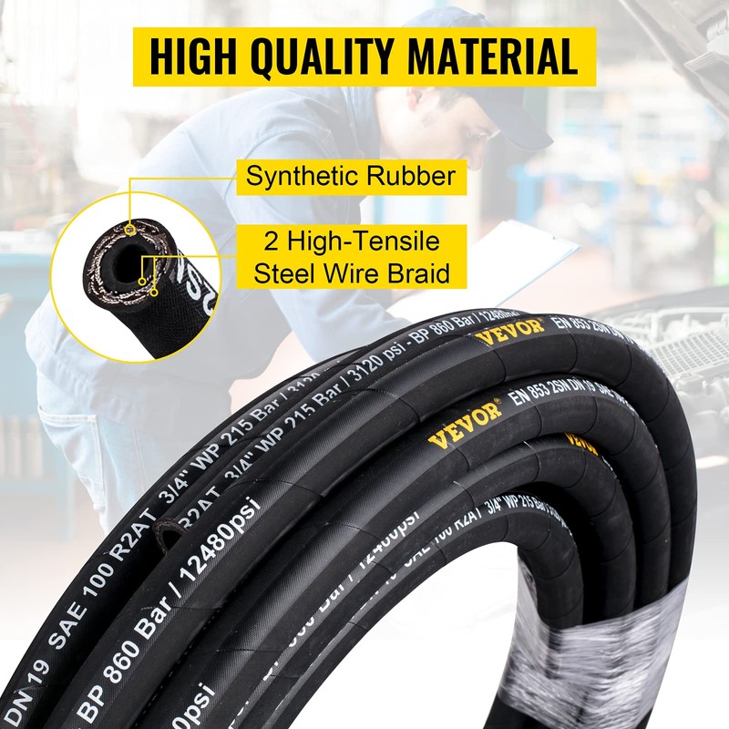 Bulk Coiled Rubber Hydraulic Hose - 3/4" x 50 ft,