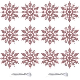12 Pcs Christmas Snowflakes Festive Garland, 10CM Glitter Snowflake Christmas Hanging Decoration, Holiday Season, Winter Wonderland, Xmas Home Décor, Christmas Party Supplies, Rose Gold