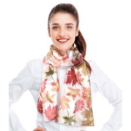 CBC Crown Autumn Fall Leaves Leaf Pattern Silky Feel Scarf 13"x60" or 35"x35" (LARGE MAPLE LEAVES-IV-13 X60)