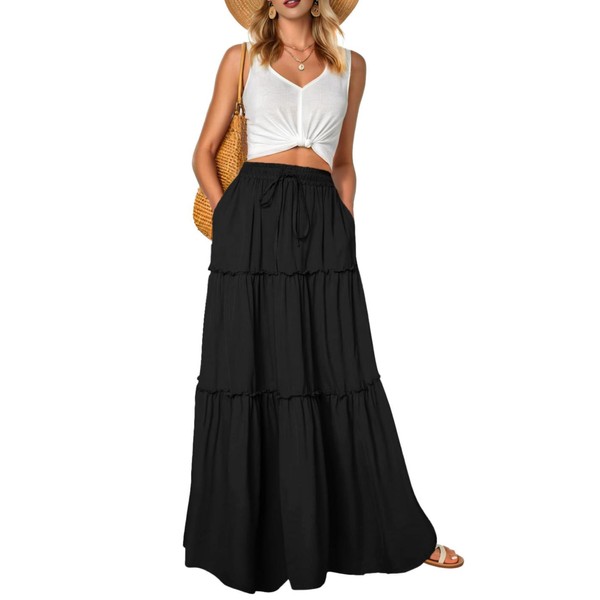 QIXING Womens Summer Maxi Skirts High Waisted Flowy Boho Floral