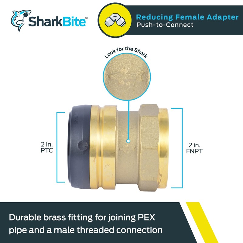SharkBite 2 Inch FNPT Adapter, Push to Connect Brass Plumbing