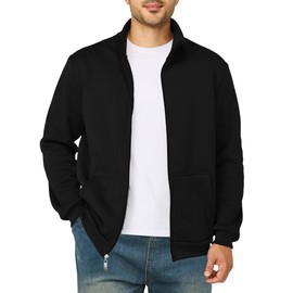 Men's Fleece Jackets Casual Lightweight Full Zip Sweatshirts Athletic Outdoor Coats with Pockets(XL,Black)