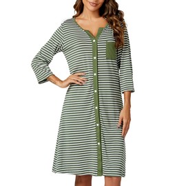 Marvmys Maternity Nightdress For Hospital Breastfeeding Nightwear 3/4 Length Sleeves Nursing Nightgown Button Down Sleep Shirt V Neck Pajama Soft Loungwear For Pregnant Women A-Green L