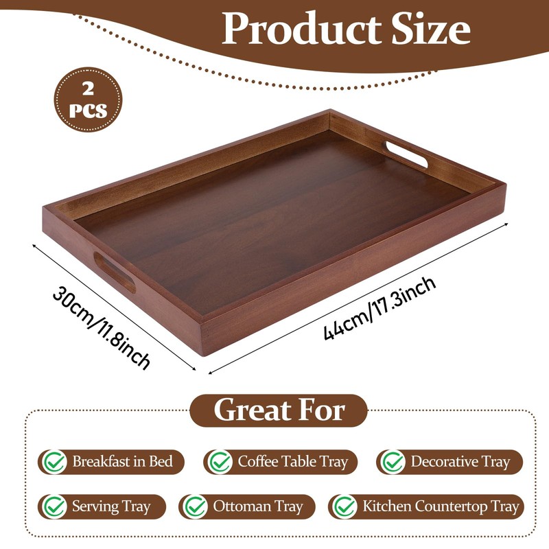HANLANXUE 2 Pcs 17 Inch Acacia Wood Serving Trays with