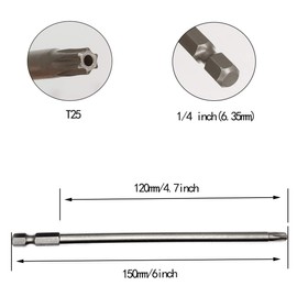 10PCS 6"/150mm T25 Torx Head Screwdriver Bit Set, 1/4 Inch Hex Shank with Quick Release Slot,S2 Steel Magnetic Security Tamper Proof Star 6 Point Screw Driver Kit Tools(TT25)