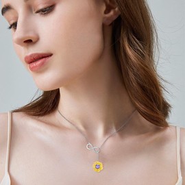 Diamond Sunflower Necklace with June Birthstone 925 Sterling Silver Lab Grown Diamond Infinity Sunflower Lariat Pendant Your are My Sunshine Necklaces for Women