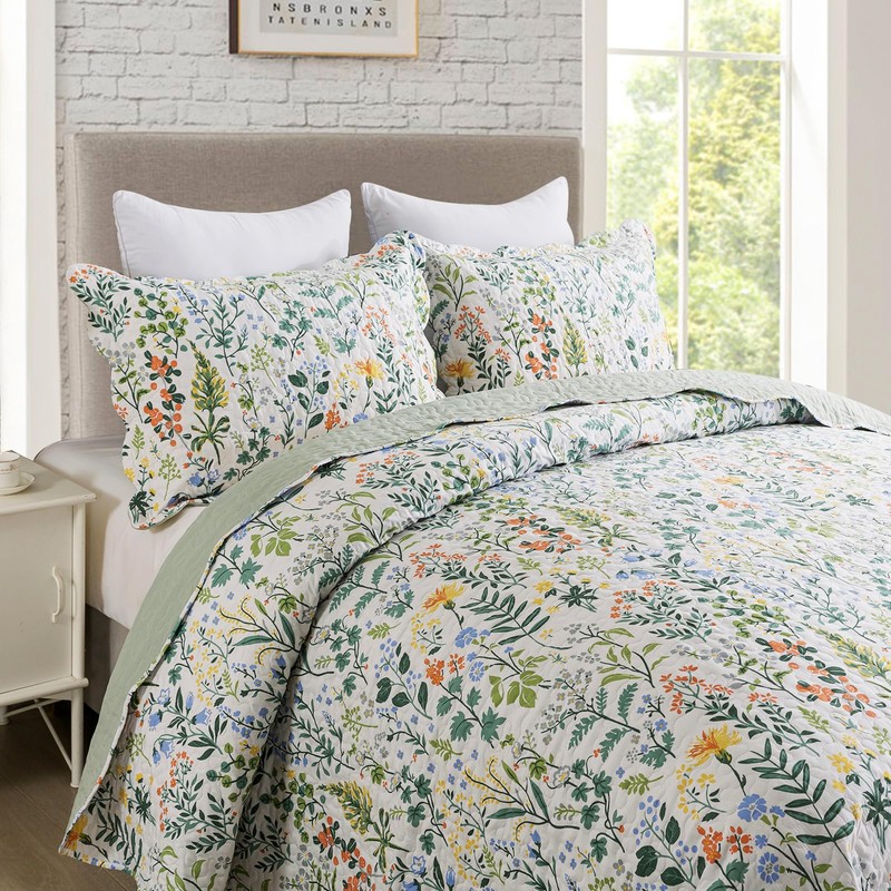 Travan 3-Piece Quilt Set Quilted Bedspread Lightweight Coverlet Set Garden