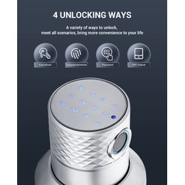 Fingerprint Door Lock Keyless Door Knob, 4 Unlocking Ways (Key/Code/Fingerprint/App), Zinc Alloy, Biometric Combination Electronic Handle for Interior Doors, Bedrooms, Garage, Office