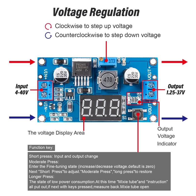 JTAREA LM2596 LM2596S DC-DC Buck Converter Voltage Regulator Adjustable 4.0-40V