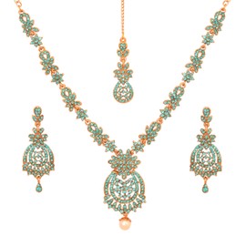 Touchstone Indian Bollywood Gorgeous Intricate Craftsmanship Sparkling White Colorful Rhinestone Crystal Wedding Designer Jewelry Necklace Set Gold and Silver Tone for Women, Metal,, Metal, No