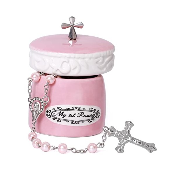 My First Rosary Cross for Girl Pink Keepsake Box and