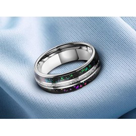 Truly Alpha Tungsten Wedding Band - 6mm 8mm Silver Tungsten Galaxy Meteorite Rings For Men | Green Opal Inlay Men Wedding Bands | Unisex Silver Tungsten Ring | Meteorite Silver Rings For Men, 11.5, Non-Precious Metal, No Gemstone