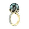 QUSIIOSLK 18K Gold Plated Black Pearl Ring Inlaid White AAA
