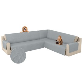 Arfntevss Corner Sectional Couch Covers for Sectional Sofa L Shaped Sofa Cover Washable Quilted Sofa Slipcover Non Slip U Shape Couch Cover Pet Dog Furniture Protector (Silvery Grey, X-Large)