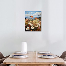 TISHIRON Paint by Numbers for Adults Field Flowers with View Valley Oil Painting Paint by Number Kits Painting Paintwork 16"x20" (Without Frame)