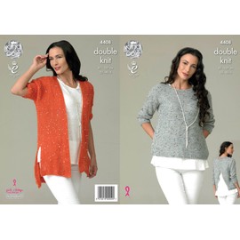 King Cole Galaxy Double Knitting Pattern Ladies Tulip Back Top and Short Sleeved Cardigan (4408)