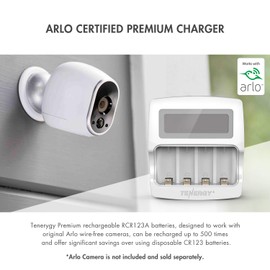 Arlo Certified: Tenergy Premium Battery Charger with LCD ONLY for Tenergy Arlo Battery 3.7V 750mAh/650mAh Li-ion RCR123A Rechargeable Batteries, UL Listed, CE, and FCC Certified