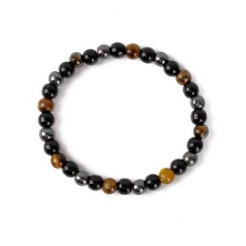 Black Obsidian Hematite Triple Protection Bracelets Set - Tiger Eye Beaded Natural Stone Bracelet for Men Women Gemstone 3-piece set (6MM 8MM 10MM), 8.3 inch, Stone, no gemstone